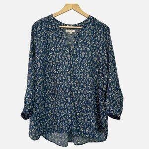 Jachs Girlfriend Women's XL Blue Green Nature Leafy Soft Relaxed Casual Blouse